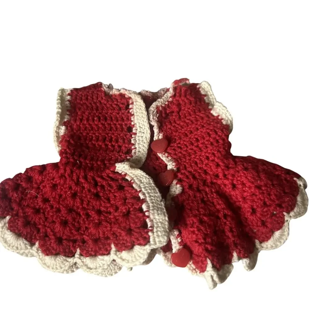 Vintage Doll Dress Tops Lot 3 Handmade Blue Red Hearts Crocheted